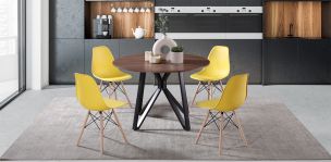 Comedor Redondo Hudson con 4 Sillas Atlas Amarillas