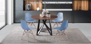 Comedor Redondo Hudson con 4 Sillas Atlas Azules