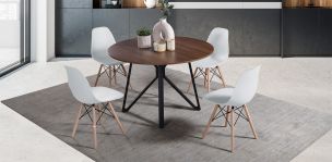 Comedor Redondo Hudson con 4 Sillas Atlas Blancas