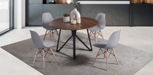 Comedor Redondo Hudson con 4 Sillas Atlas Grises