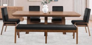 Comedor 220 x 110 cm Kansas con 4 Sillas y Banca 180 cm Negro