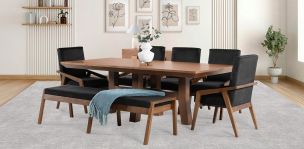 Comedor 220 x 110 cm Kansas con 5 Sillones y Banca 180 cm Negro