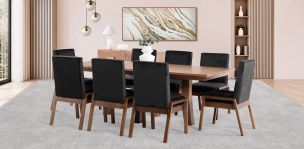 Comedor 220 x 110 cm Kansas con 8 Sillas Negro