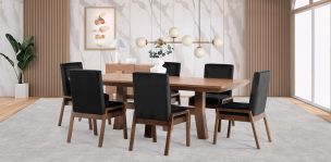 Comedor 220 x 110 cm Kansas con 6 Sillas Negro