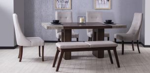 Comedor Rectangular Luxor 160 cm con 4 Sillas y Banca Beige