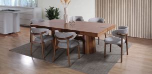 Comedor Rectangular 240 cm Lynnea Café con 6 Sillas Gris
