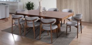 Comedor Rectangular 240 cm Lynnea Café con 8 Sillas Gris