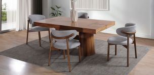 Comedor Rectangular de 180 cm Lynnea Café con 4 Sillas Gris