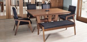 Comedor Rectangular 160 cm Kansas con 2 Sillas, 2 Sillones y 1 Banca Negro