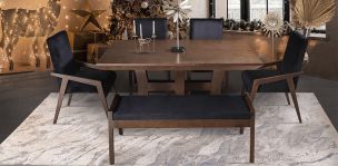 Comedor 160 cm Kansas con 2 Sillas, 2 Sillones y Banca Negro