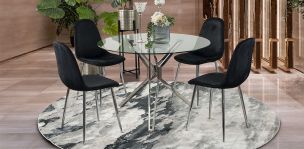 Comedor Redondo de Cristal Trivor Negro 5 Piezas