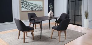 Comedor Rectangular Murcia Café Oscuro y 4 Sillas Olaf Gris Oxford