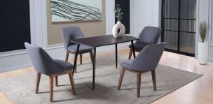 Comedor Rectangular Murcia Café Oscuro y 4 Sillas Olaf Gris