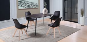 Comedor Rectangular Murcia Café Oscuro y 4 Sillas Frankfurt Negro