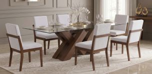 Comedor 220 x 120 cm Pehthouse con 6 Sillas Cretta Blanco