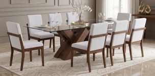 Comedor 220 x 120 cm Pehthouse con 8 Sillas Cretta Blanco