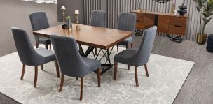 Comedor Rectangular 180 cm Piastri con 6 Sillas Gris