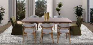 Comedor Rectangular 240 cm Nogal Spezza con 6 Sillas Lynnea y 2 Sillas Spezza