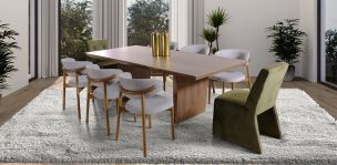 Comedor Rectangular 240 cm Nogal Spezza con 2 Sillas Spezza y 6 Sillas Lynnea Gris