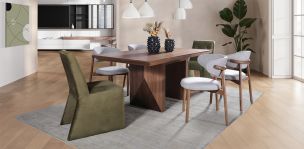Comedor Rectangular 180 x 100 cm Nogal Spezza con 2 Sillas Spezza y 4 Sillas Lynnea Gris