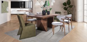 Comedor Rectangular 180 x 100 cm Nogal Spezza con 2 Sillas Spezza y 4 Sillas Lynnea Gris