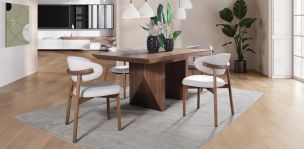 Comedor Rectangular 180 cm Nogal Spezza y 4 Sillas Lynnea Beige