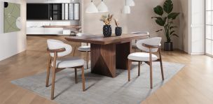 Comedor Rectangular 180 cm Nogal Spezza y 4 Sillas Lynnea Beige
