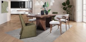 Comedor Rectangular 180 cm Nogal Spezza con 2 Sillas Spezza y 4 Sillas Lynnea Beige