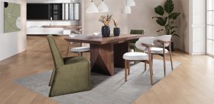 Comedor Rectangular 180 cm Nogal Spezza con 2 Sillas Spezza y 4 Sillas Lynnea Beige