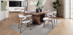 Comedor Rectangular 180 cm Nogal Spezza y 6 Sillas Lynnea Beige