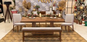 Comedor Rectangular 180 cm Anka con 4 Sillas y Banca 140 cm Beige