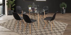 Comedor Rectangular Atlas In Natural con 6 Sillas Negro