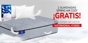 Spring Air Colchón Individual Hybrid en Caja + 2 Almohadas GRATIS | Memory Foam + Resortes Independientes | Ortopédico| Never Turn