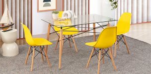 Comedor Rectangular Atlas In Natural con 4 Sillas Amarillo