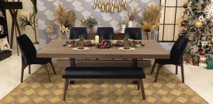 Comedor 240 cm Estocolmo con 5 Sillas y Banca Negro