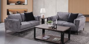 Sala de Dos Sofás 2 Plazas de Microfibra Kubra Gris