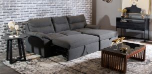 Sala Modular Derecha Con Baúl Y Cama Alta Olivia Gris