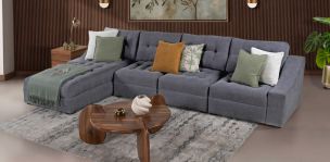 Sala en L Izquierda Zonet Gris Oxford 4 Piezas