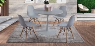 Comedor Redondo Vittoria Gris y 4 Sillas Atlas In Gris