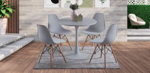 Comedor Redondo 80 cm Vittoria Gris y 4 Sillas Atlas In Gris