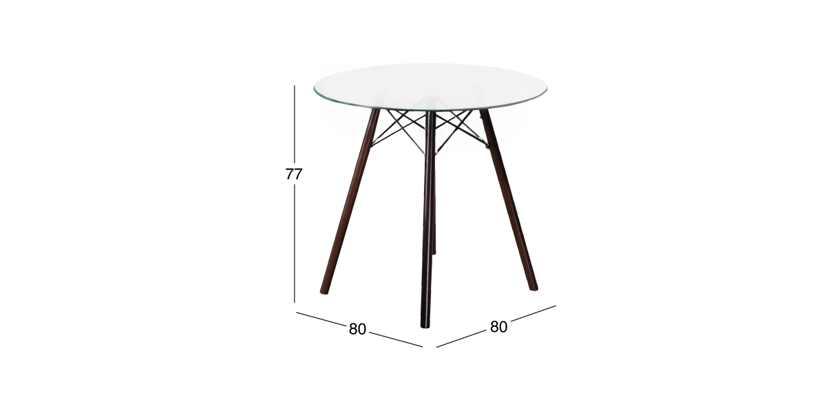 Mesa Comedor Redondo de Cristal 80 cm Oslo Nogal
