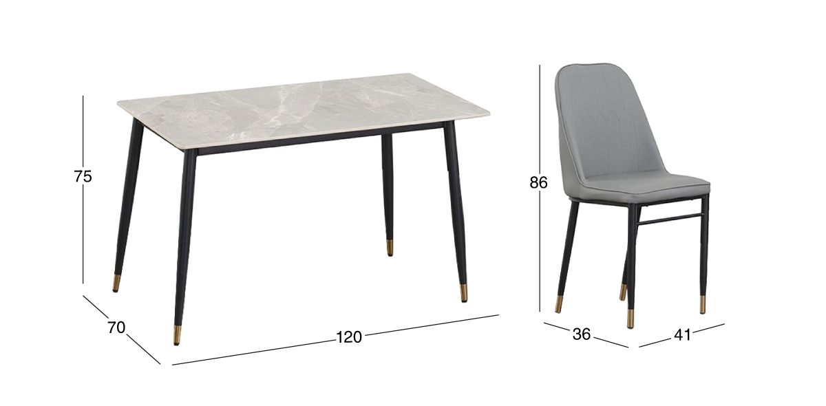 Comedor Rectangular 120 x 70 cm Munich Gris 5 Piezas