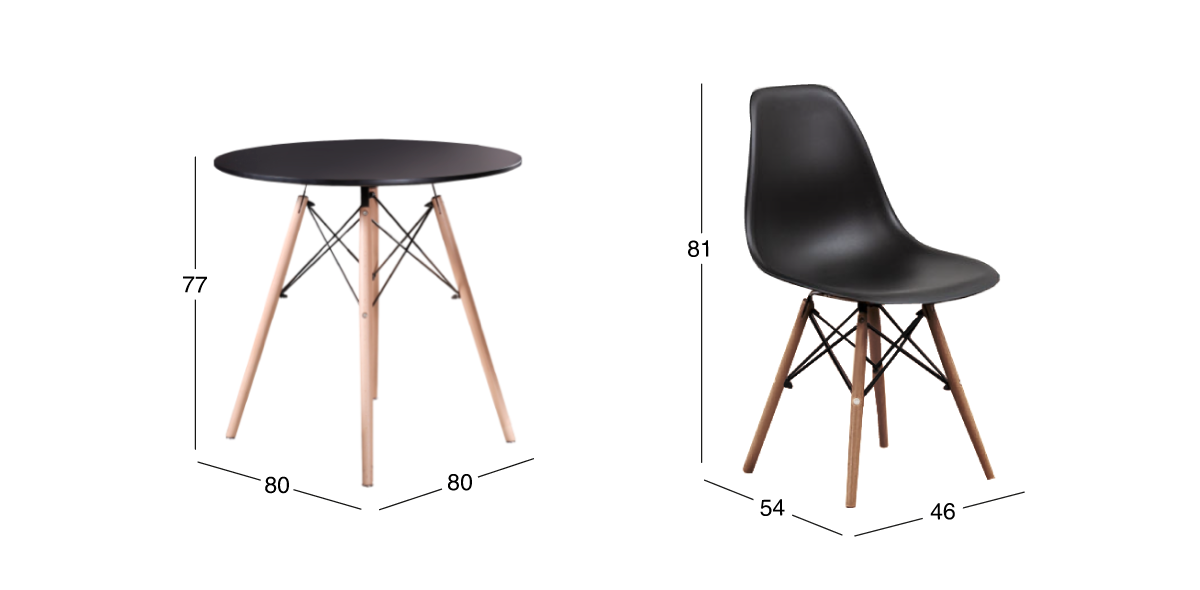 Comedor Redondo Oslo Negro y 4 Sillas Atlas Negro