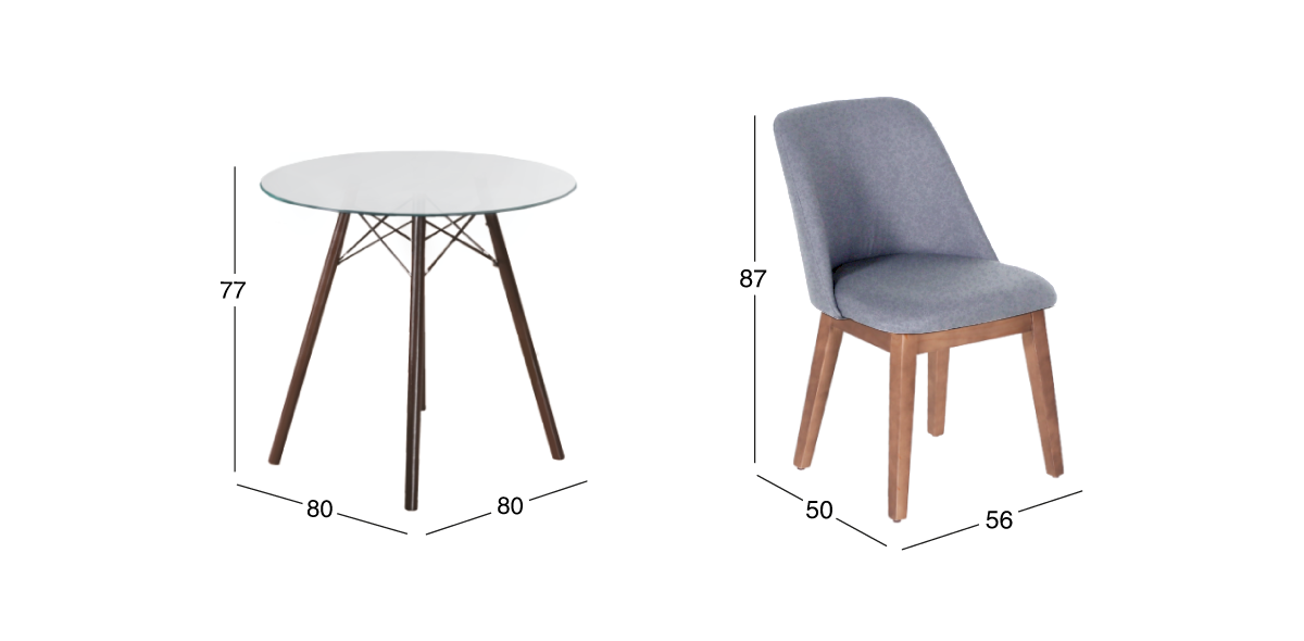 Comedor Redondo Oslo Café y 4 Sillas Olaf Gris