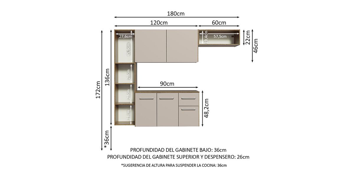Cocina 180 cm Easy Beige