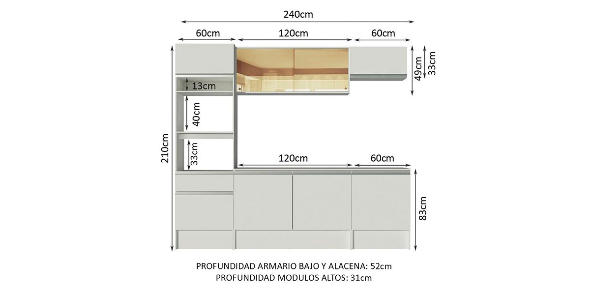 Cocina 240 cm Diamante Blanco