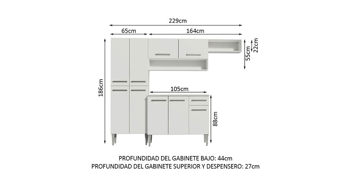 Cocina 229 cm Emilly Top Blanco