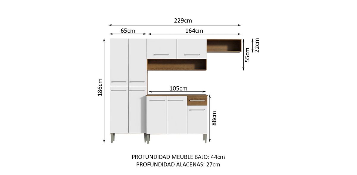 Cocina 229 Cm Emilly Top Blanco