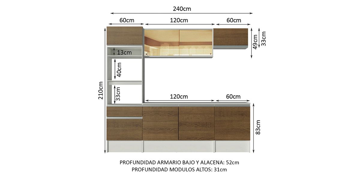 Cocina 240 cm Diamante Café