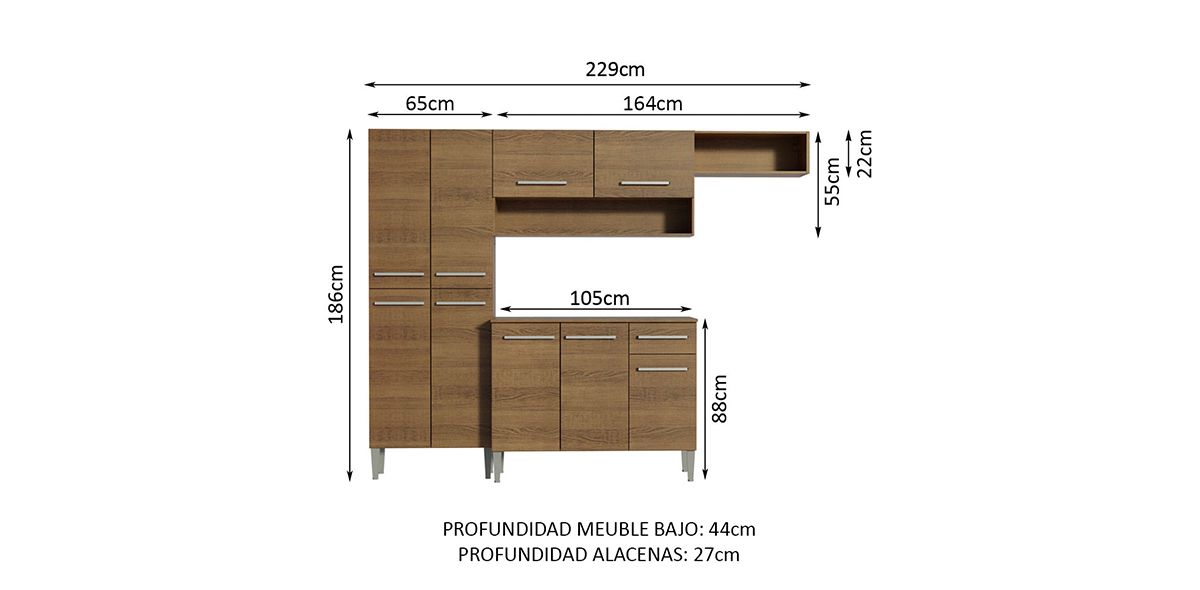 Cocina 229 Cm Emilly Top Café